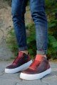 CH004 Hide Erkek Günlük Bağcıklı Cilt Spor Sneaker Ayakkabı CBT Bordo