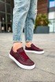 CH015 First Edition Erkek Günlük Bağcıklı Cilt Spor Sneaker Ayakkabı CBT Bordo