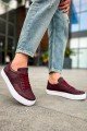 CH015 First Edition Erkek Günlük Bağcıklı Cilt Spor Sneaker Ayakkabı CBT Bordo