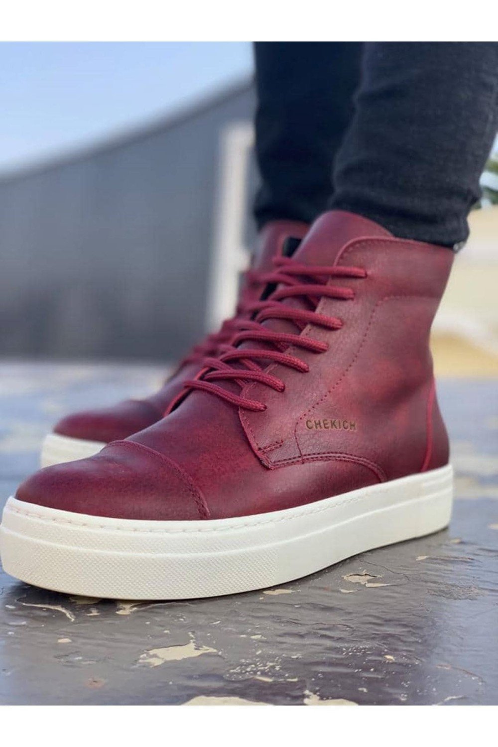 CH029 Vulcanized Erkek Spor Günlük Bağcıklı Cilt Bot CBT Bordo