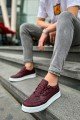 CH040 C-Rey Erkek Günlük Bağcıklı Cilt Spor Sneaker Ayakkabı CBT Bordo