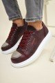 CH175 Mirror Erkek Günlük Bağcıklı Cilt Spor Sneaker Ayakkabı CBT Bordo