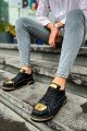 CH183 Jet Setter Mirror Erkek Günlük Bağcıklı Cilt Spor Sneaker Ayakkabı CST Siyah/Gold