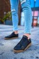 CH191 Side Buckle Erkek Günlük Bağcıklı Krep Taban Cilt Spor Sneaker Ayakkabı CKT Siyah