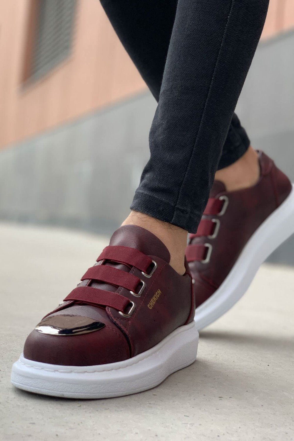 CH251 Mirror Erkek Günlük Lastikli Cilt Spor Sneaker Ayakkabı CBT Bordo