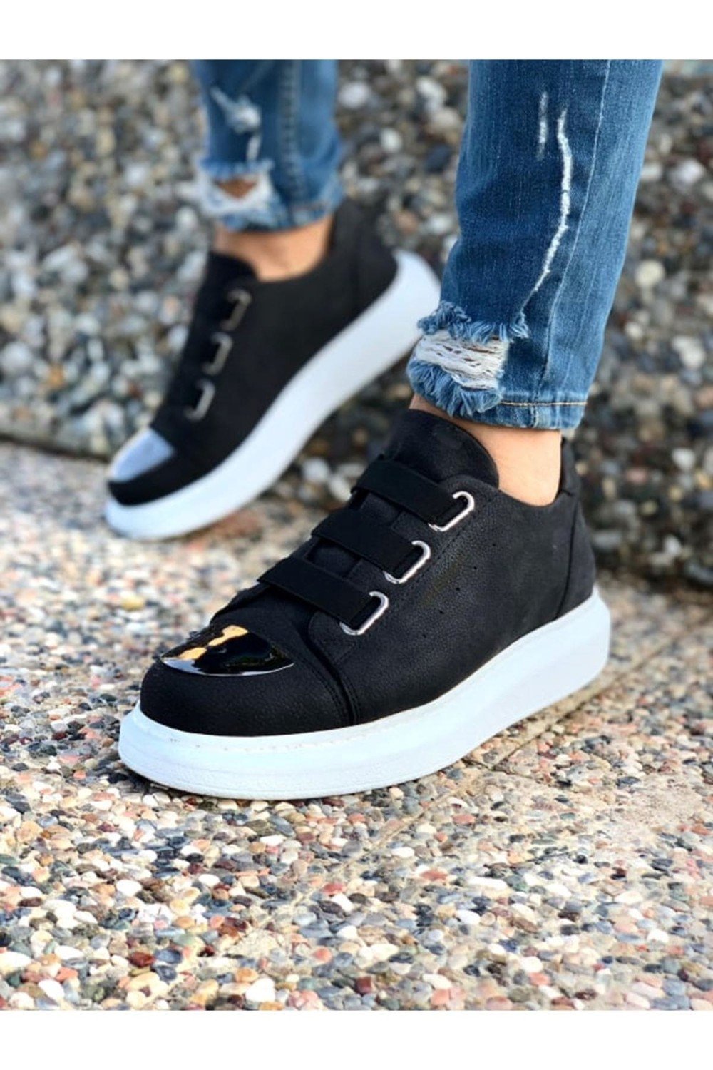 CH251 Mirror Erkek Günlük Lastikli Cilt Spor Sneaker Ayakkabı CBT Siyah