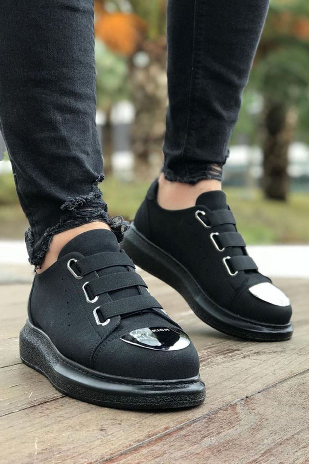 CH251 Mirror Erkek Günlük Lastikli Süet Spor Sneaker Ayakkabı SST Siyah