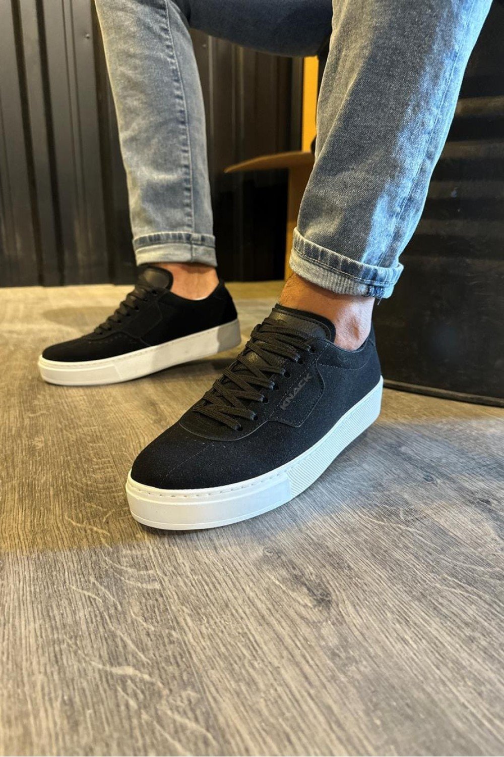 KN060 Erkek Günlük Bağcıklı Süet Spor Sneaker Ayakkabı SBT Siyah