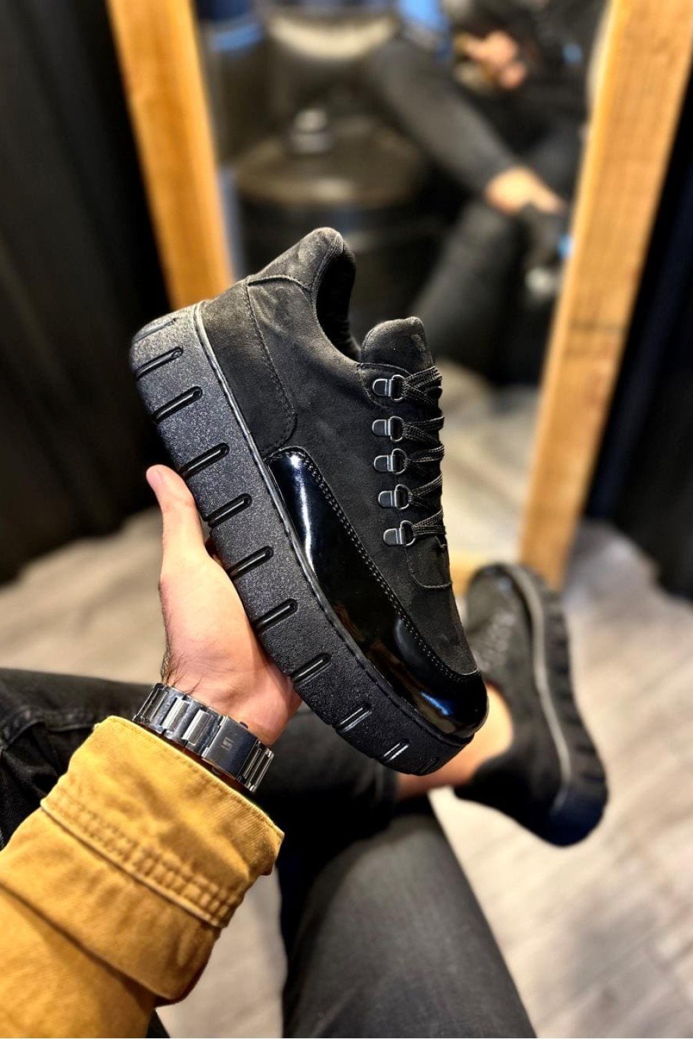 KN600 Erkek Günlük Bağcıklı Süet Cilt Spor Sneaker Ayakkabı SCST Siyah