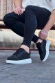 WG019 Erkek Günlük Bağcıklı Triko Cilt Spor Sneaker Ayakkabı TCBT Siyah