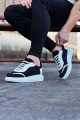 WG019 Erkek Günlük Bağcıklı Triko Cilt Spor Sneaker Ayakkabı TCBT Siyah/Beyaz