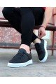 WG036 Erkek Günlük Bağcıklı Lastikli Cilt Spor Sneaker Ayakkabı CBT Siyah