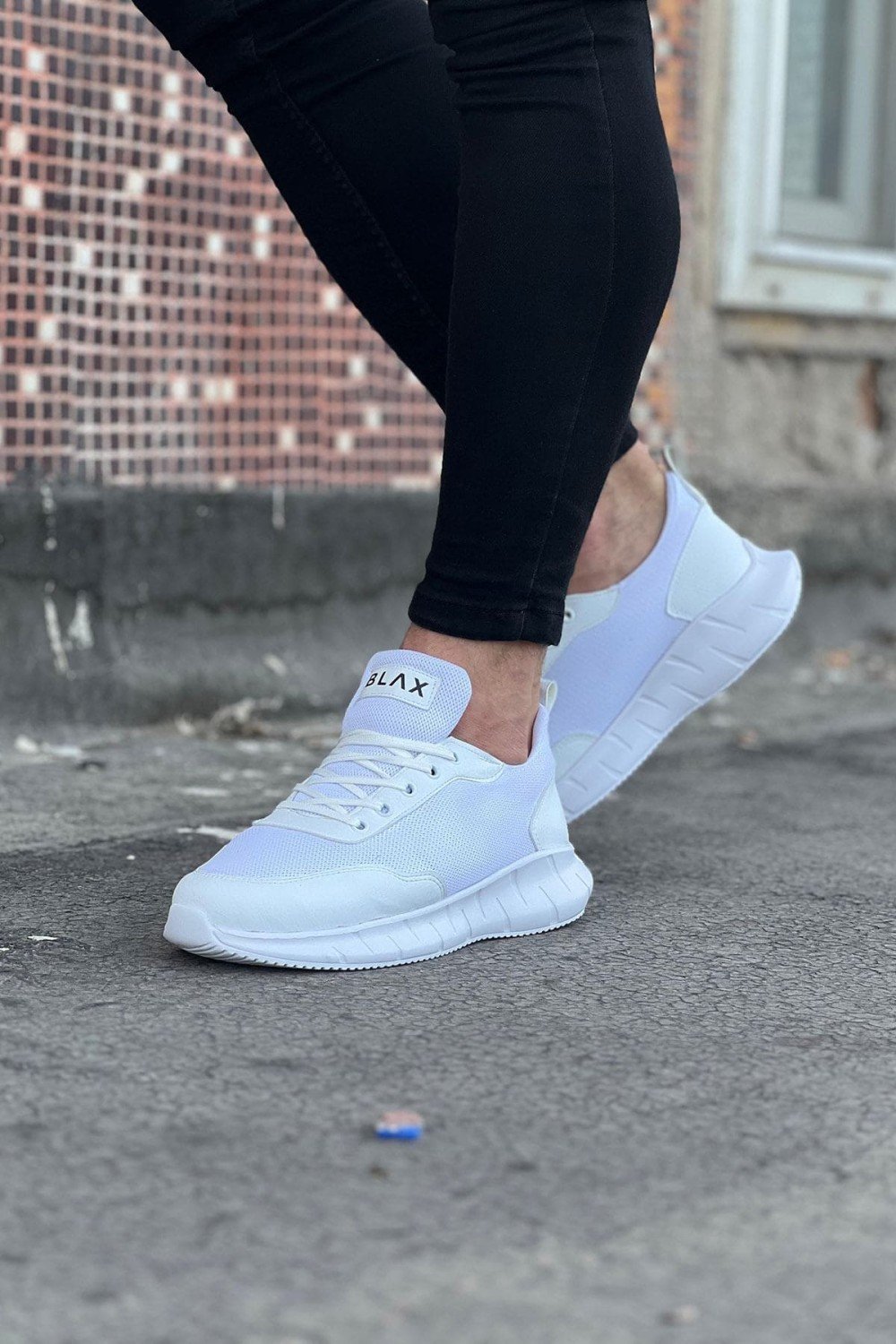 WG063 Erkek Günlük Bağcıklı Triko Cilt Spor Sneaker Ayakkabı TCBT Beyaz