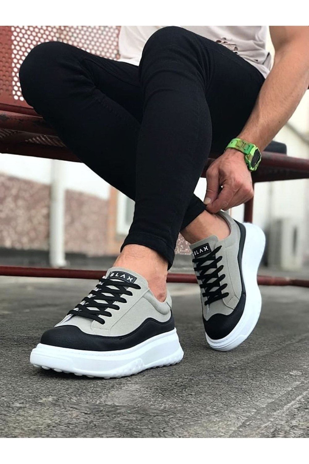 WG507 Erkek Günlük Bağcıklı Süet Cilt Spor Sneaker Ayakkabı SCBT Gri/Siyah